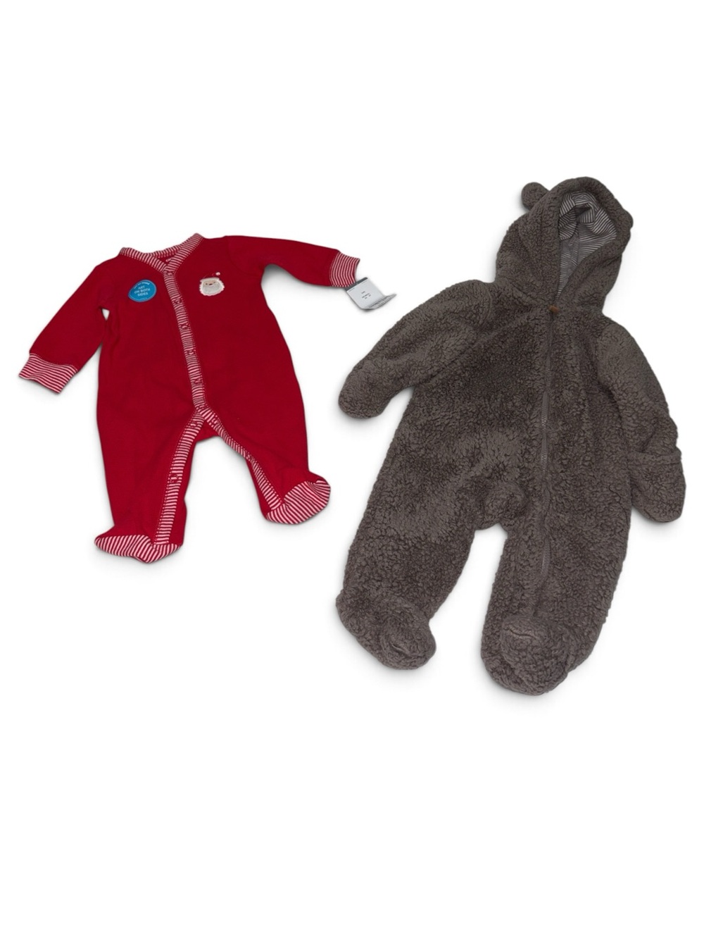 Carterโs 3 Month Bear Ear Jumpsuit and Red Santaโs Helper Footed Sleeper